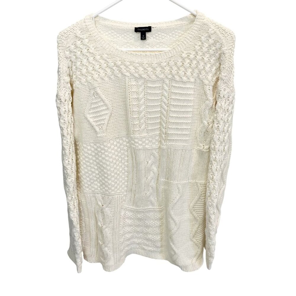 Talbots Cream Ivory Cable Knit Pullover Sweater Fisherman - Women's Size‎ Medium